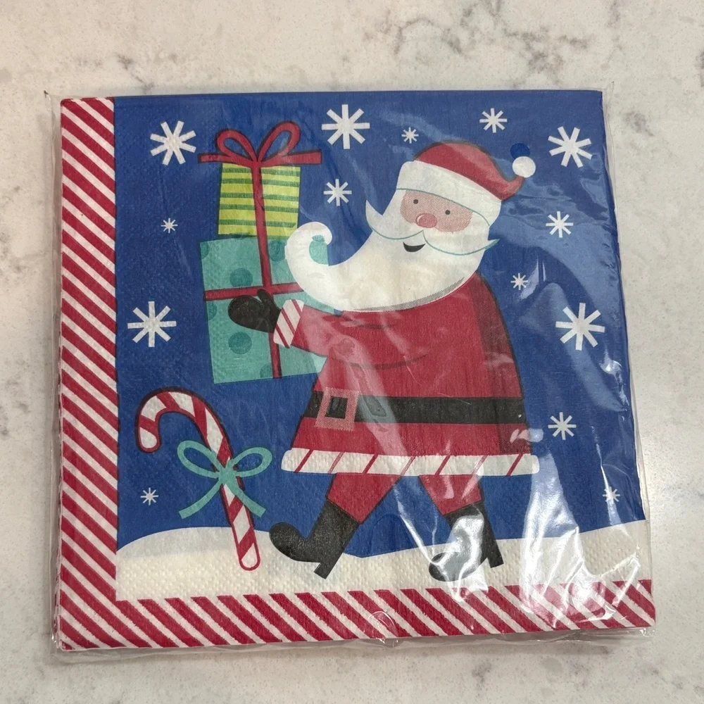 Festive Santa Paper Plates & Napkins Set - Blue & Red